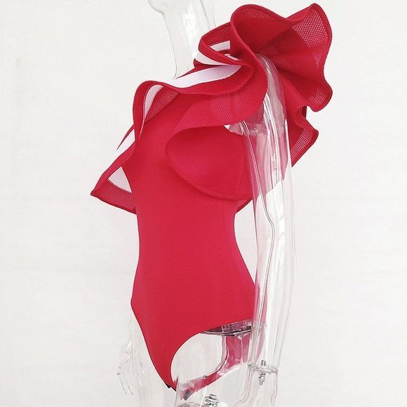 Sexy Ruffle One Shoulder Bodysuit - Picture 3 of 4